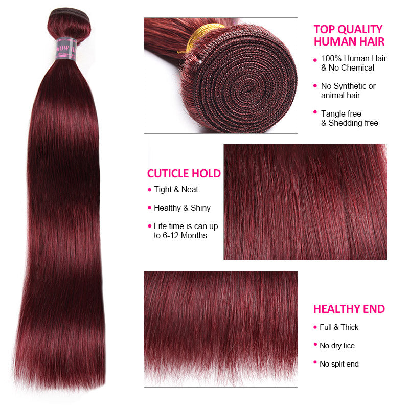 99J Bundles With Closure Remy Straight Human Hair Weave With Lace Closure Brazilian Hair