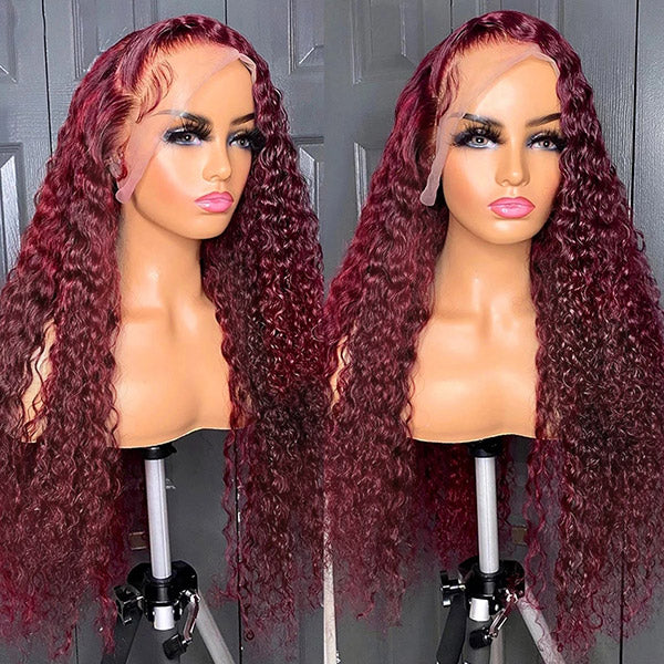 Products 99J Burgundy Lace Wig Curly 13x4 Frontal Lace Wigs Pre Plucked Human Hair Wigs
