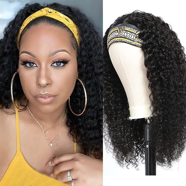 Affordable Headband Wigs Curly Human Hair Wigs With Headbands Short Bob Wigs