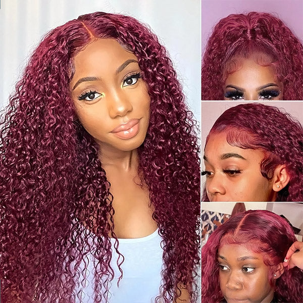 Products 99J Burgundy Lace Wig Curly 13x4 Frontal Lace Wigs Pre Plucked Human Hair Wigs