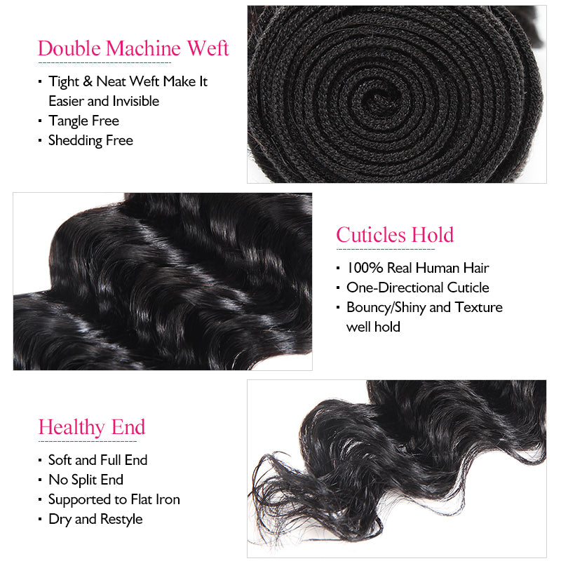 Ishow Deep Wave Human Hair Weave Bundles Hair Machine Double Weft Hair Extensions - IshowVirginHair