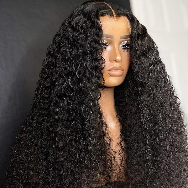 Deep Curly Lace Wig Displayed On a Mannequin With Natural Black Color