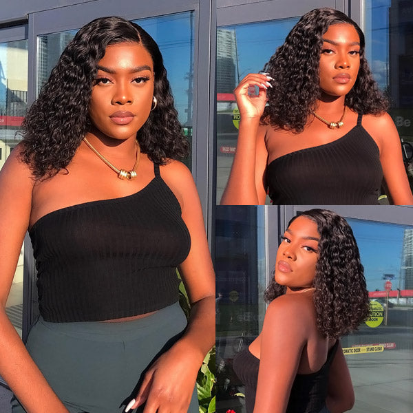 Brazilian Hair Wig 200% Density Short Bob Wigs Deep Wave Lace Front Human Hair Wigs