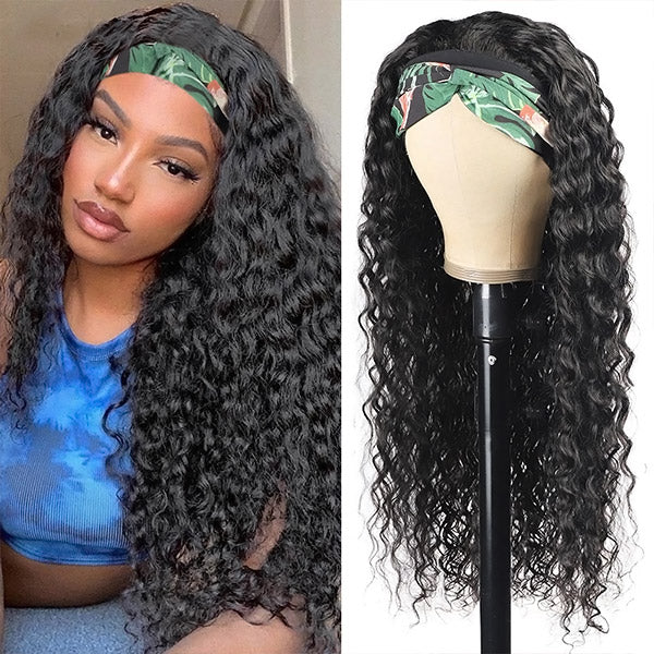 Deep Wave Human Hair Headband Wigs Virgin Remy Human Hair Wigs No Lace Wig