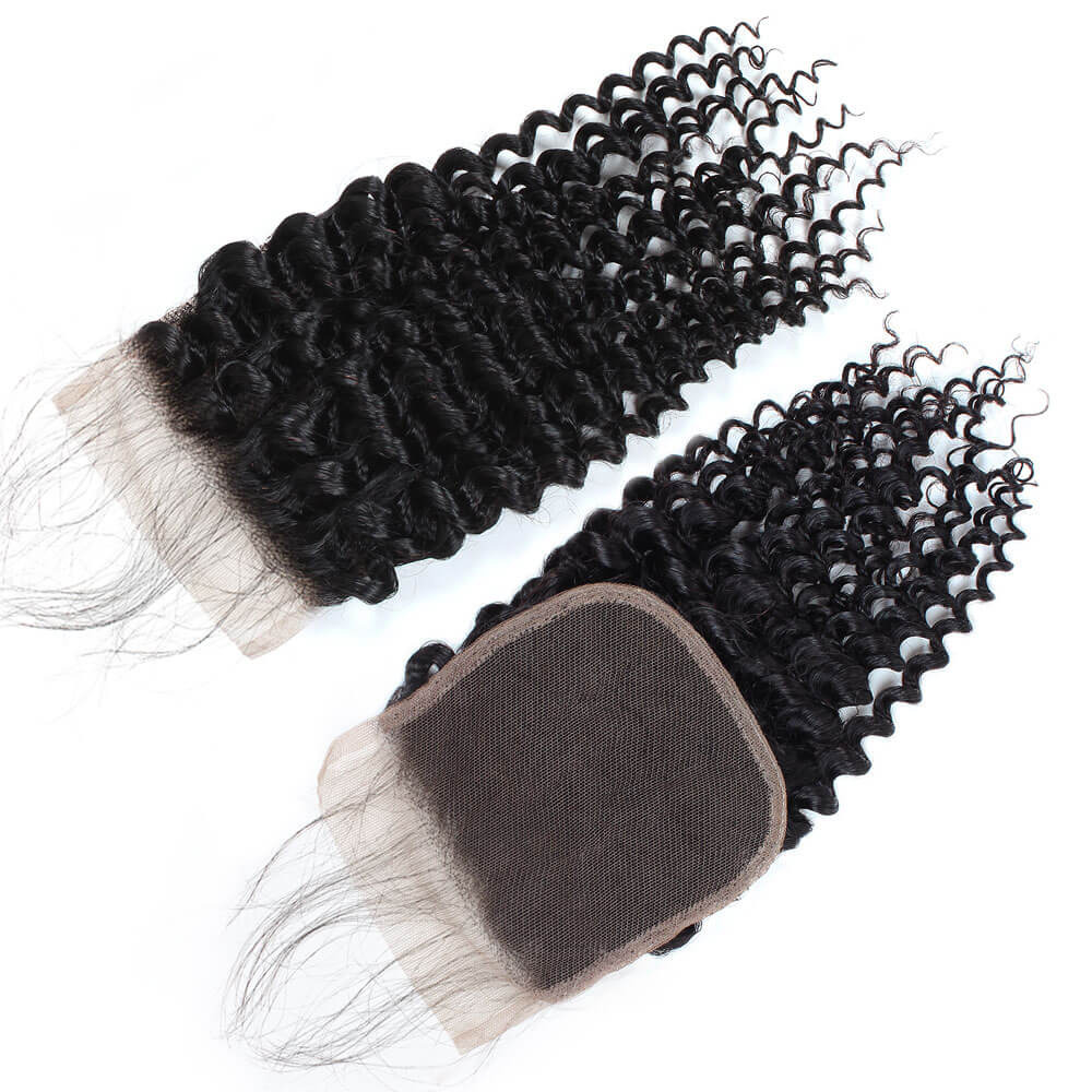 Ishow Virgin Peruvian Curly Human Hair 4 Bundles with 4*4 Lace Closure