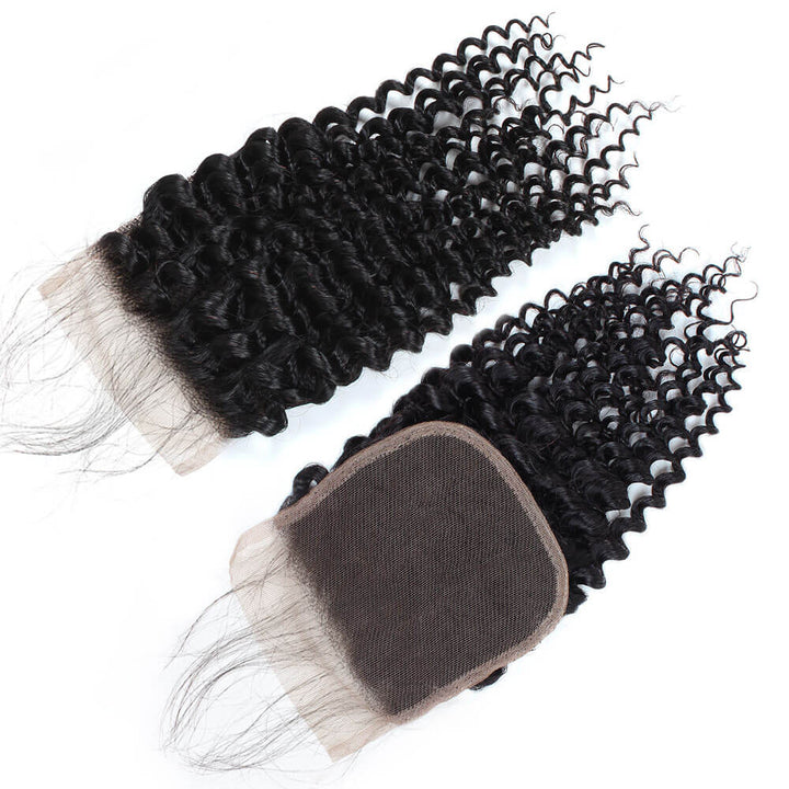 Ishow Virgin Peruvian Curly Human Hair 4 Bundles with 4*4 Lace Closure