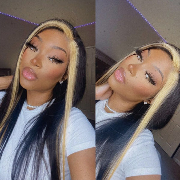 Skunk Stripe Wig Straight HD Lace Front Wigs 180% Density Front Wigs With Highlight Human Hair Wigs