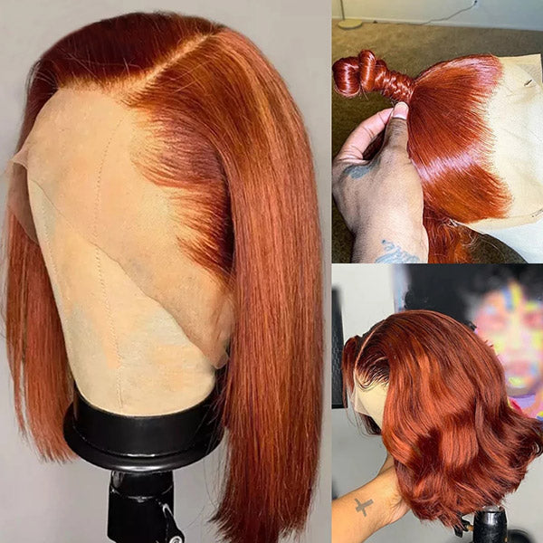 Ginger Bob Wig With Straight Texture Displayed On a Mannequin Head