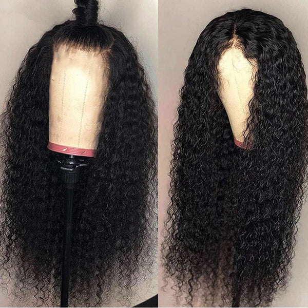 Curly Black Lace Wig On Mannequin Showcasing 4X4 Lace Closure Style