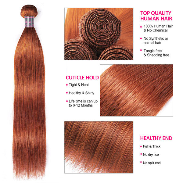 Ginger Bundles With Closure Straight Hair 3 Bundles With Lace Closure Brazilian Human Hair
