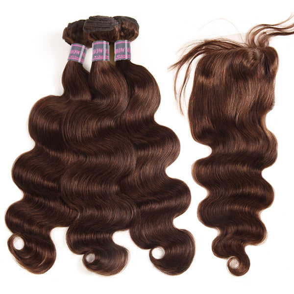 4# Human Hair Bundles With Closure Body Wave Lace Closure With Hair Bundles Brazilian Hair