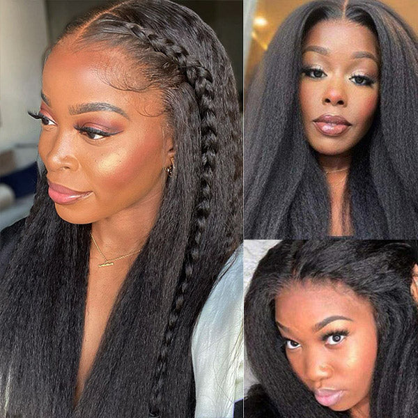 Yaki Straight Lace Closure Wigs HD Glueless Wigs With Baby Hair 30Inch HD Human Hair Wigs