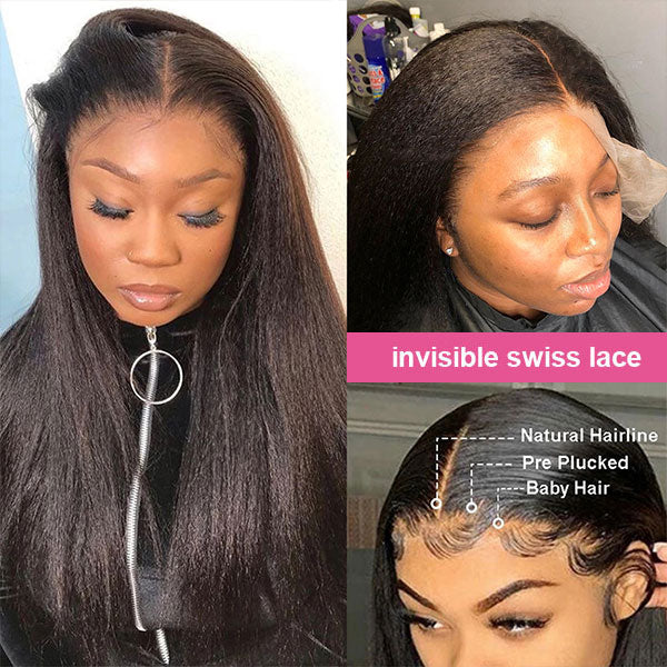 Yaki Straight Real Swiss HD Frontal Wigs 13x4 HD Lace Front Wigs 250% Density Human Hair With Baby Hair