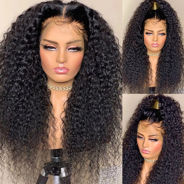 Curly Human Hair Wig Styled in a High Ponytail With Natural Makeup