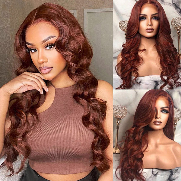 Auburn Wigs Human Hair 13x4 HD Lace Front Wigs Reddish Brown Color 30 Inch Body Wave Transparent Lace Wigs