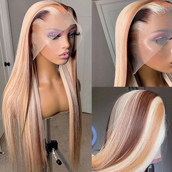 Bone Straight Colored Wigs P4/613 HD Highlight Wigs 13x4 Transparent Lace Front Wigs