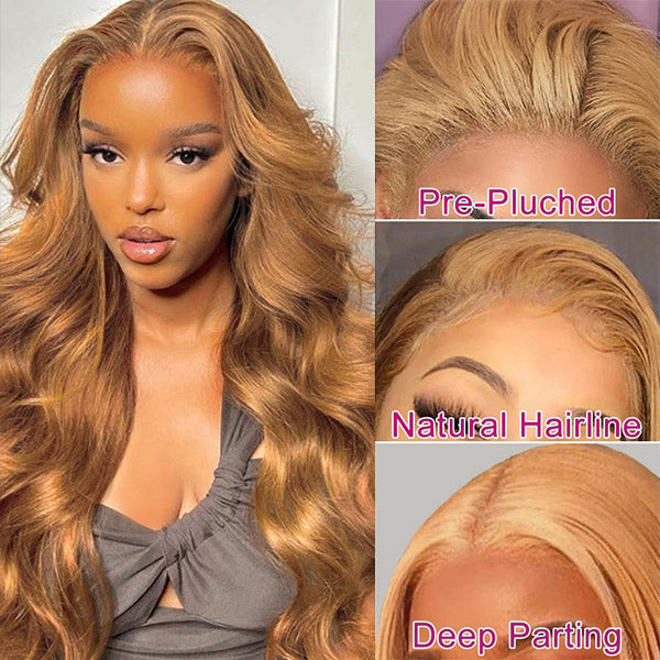 Honey Blonde Lace Front Wigs 30Inch Body Wave Colored Wigs 13x4 HD Transparent Front Wigs