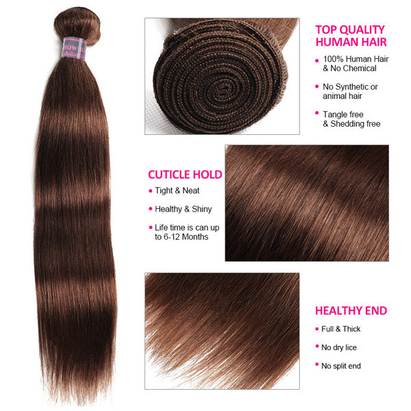 4# Color Hair Weave Bone Straight Hair Bundles With 4x4 Closure Brazilian Human Hair Bundles With Lace Closure