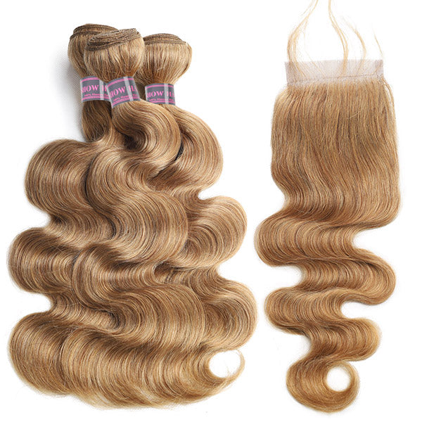 Body Wave Honey Blonde Hair Bundles 3 Bundles With Closure 27# Hair Color