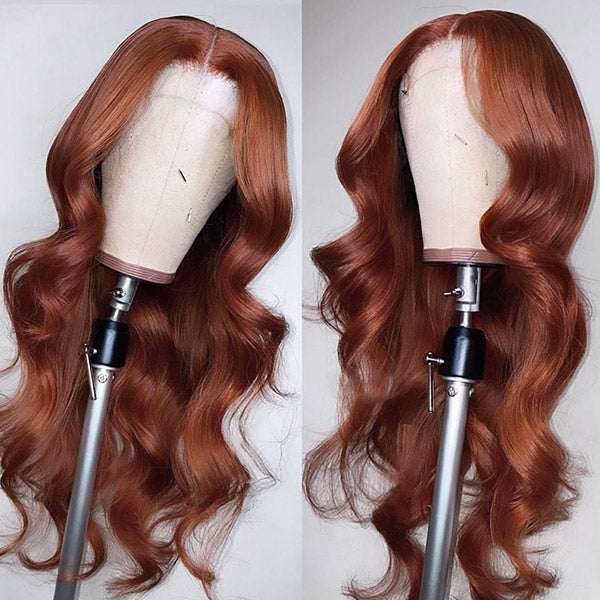 Auburn Wigs Human Hair 13x4 HD Lace Front Wigs Reddish Brown Color 30 Inch Body Wave Transparent Lace Wigs