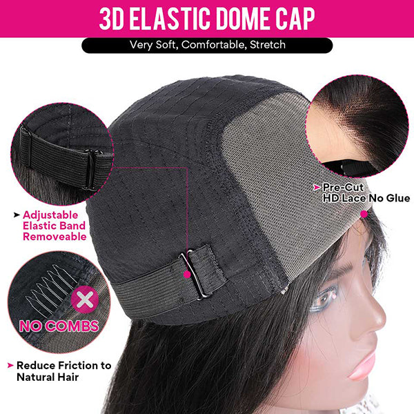 Glueless Wigs Straight Hair Lace Closure Wigs With Baby Hair 250% Density Human Hair Wigs
