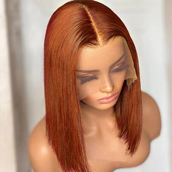 Ginger Straight Bob Wig On a Mannequin With 4X4 Lace Closure