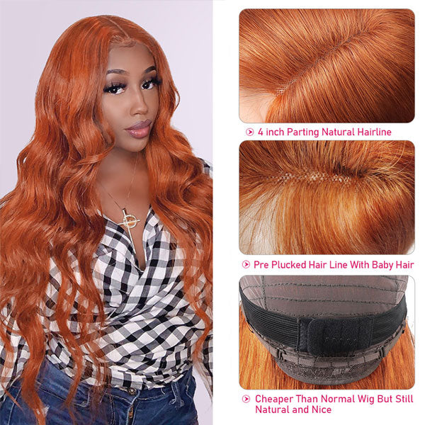 Model in a Ginger Orange Lace Front Wig Showing Natural Hairline and Waves