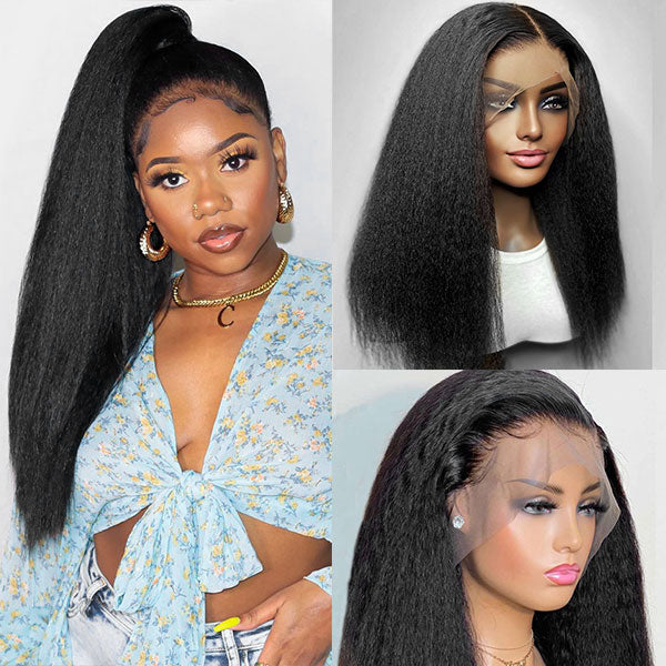 Yaki Straight Real Swiss HD Frontal Wigs 13x4 HD Lace Front Wigs 250% Density Human Hair With Baby Hair