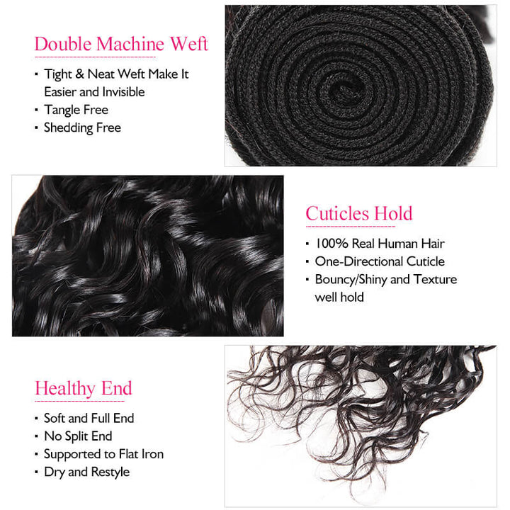 Malaysian Water Wave Ishow Human Hair Extensions 3 Bundles With Lace Closure 100% Remy Human Hair Weave Bundles - IshowVirginHair