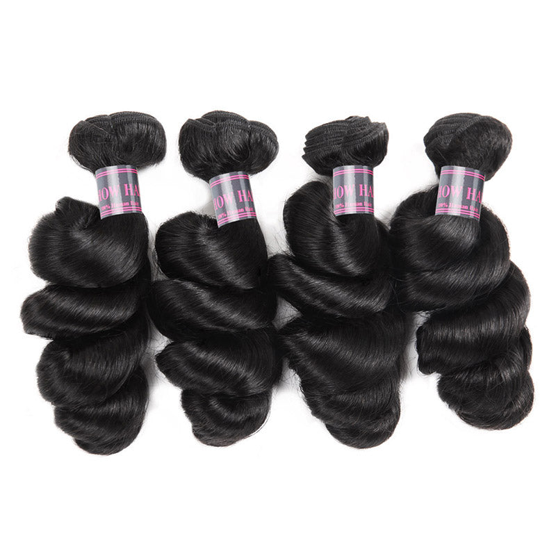Peruvian Loose Wave 4 Bundles With 4*4 Lace Closure Ishow Virgin Human Hair
