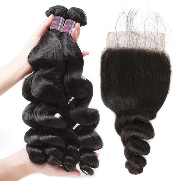 Malaysian Loose Wave 4 Bundles With Lace Closure Ishow Human Hair Weave Bundles - IshowHair