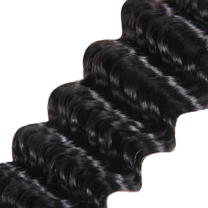 Deep Wave 3 Bundles with 4*4 Lace Closure Virgin Malaysian Human Hair