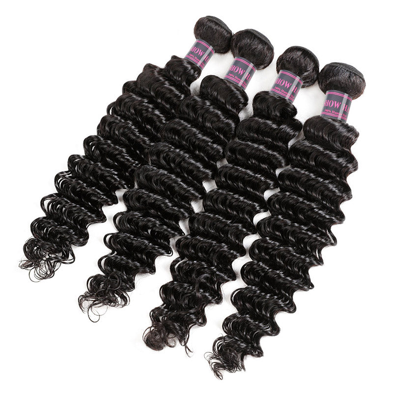 Ishow Hair Malaysian Deep Wave Human Hair 4 Bundles With Lace Closure - IshowHair