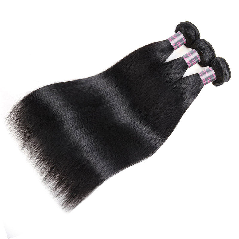 Straight Human Hair Bundles Indian Hair Extensions Ishow 3 Bundles 100%  Remy Human Hair Weave Natural black - IshowVirginHair