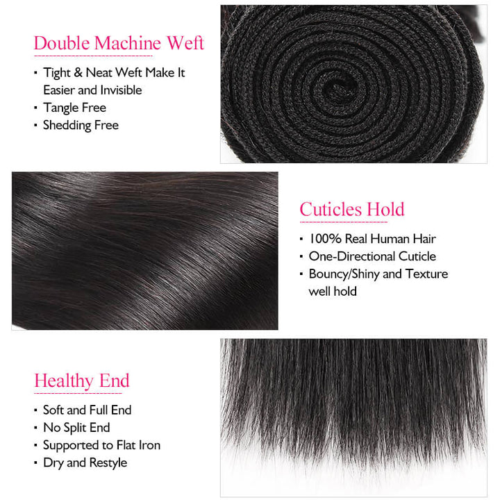 Ishow Virgin Brazilian Straight Hair Weave 3 Bundles with 13*4 Lace Frontal