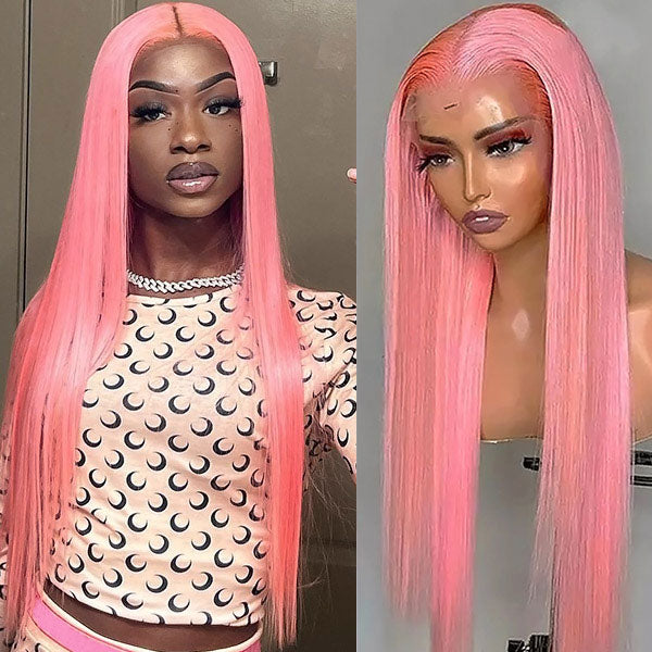 Pink Wig Human Hair Straight HD Lace Front Wigs With Baby Hair 250% Density Colored Wigs