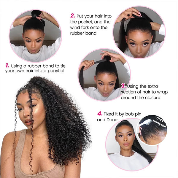 High Ponytail with Weave Virgin Human Hair Curly Hair Clip in Extension 30 Inch