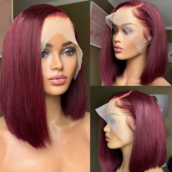 Short Bob Wigs Burgundy Bob Wig Human Hair Straight Lace Front Wigs With Baby Hair