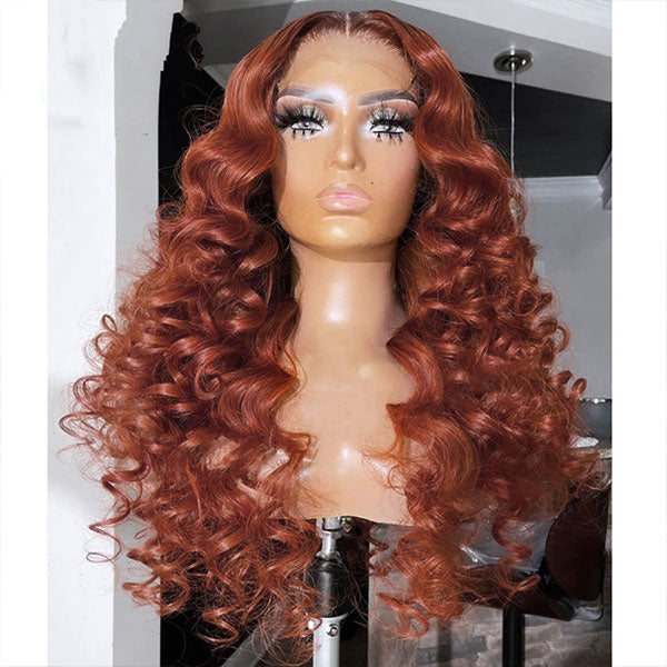Auburn Lace Front Wigs Deep Wave Human Hair 13x4 HD Frontal Wigs Reddish Brown Color 30 Inch Transparent Lace Wigs