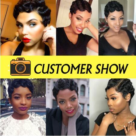 Ishow Short Human Hair Wigs Finger Wave Machine Made Virgin Remy Hair Wig - IshowHair