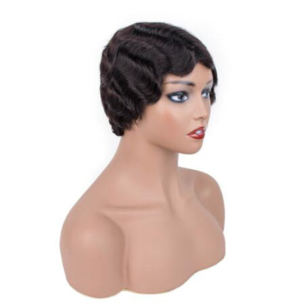 Ishow Short Human Hair Wigs Finger Wave Machine Made Virgin Remy Hair Wig - IshowHair