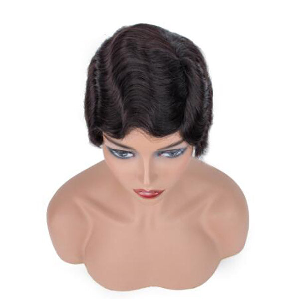 Ishow Short Human Hair Wigs Finger Wave Machine Made Virgin Remy Hair Wig - IshowHair