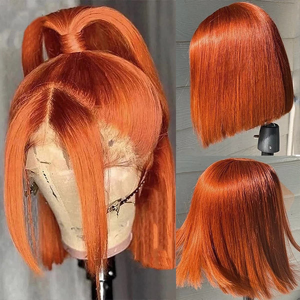 Human Hair Bob Wigs Glueless Bob Wigs Ginger 13x4 Lace Front Wigs Straight Hair
