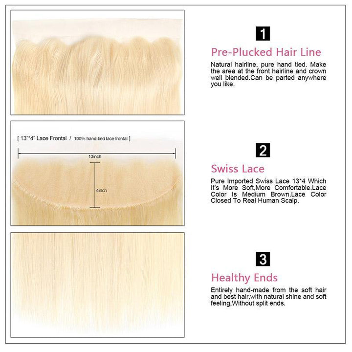 613 Blonde Hair 3 Bundles Straight Human Hair With Lace Frontal Ear to ear Lace Frontal Brazilian Hair