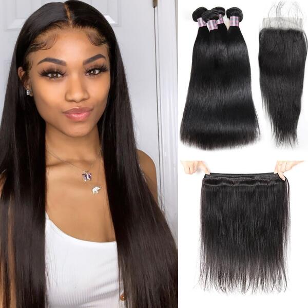 Ishow Hair Virgin Brazilian Straight Hair 4 Bundles With Lace Closure - IshowHair