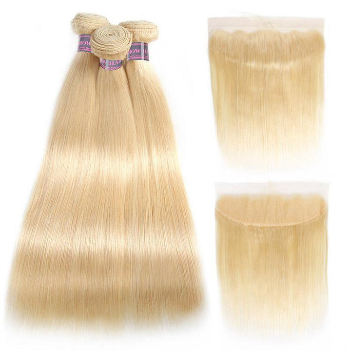 613 Blonde Hair 3 Bundles Straight Human Hair With Lace Frontal Ear to ear Lace Frontal Brazilian Hair