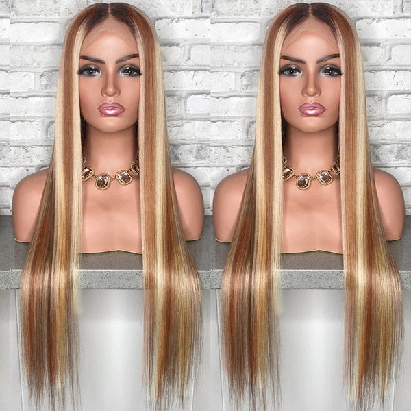Bone Straight Colored Wigs P4/613 HD Highlight Wigs 13x4 Transparent Lace Front Wigs