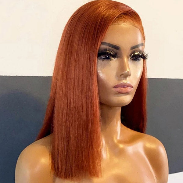 Ginger Straight Bob Wig Styled On a Mannequin With Sleek, Shiny Hair
