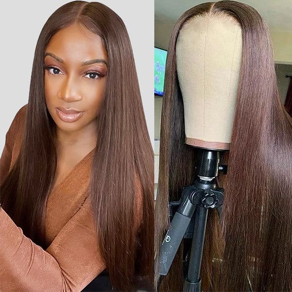 Dark Brown Wigs Straight Human Hair Wigs #4 Chocolate Brown Lace Front Wig For Black Women