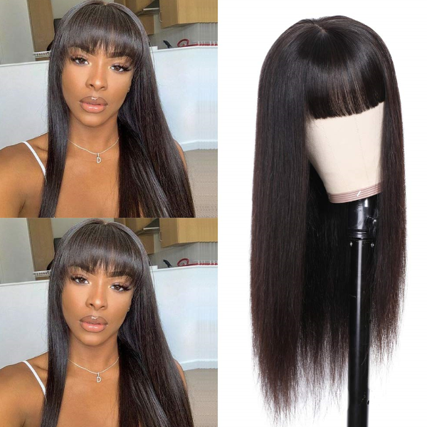 Ishow Beauty Straight Hair Without Lace Human Hair Wig, Unprocessed Machine Made Wig With Bangs - IshowHair